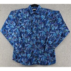 Vtg ROPER Western Shirt Women L Button Teal Feathers Wide Long Sleeves Flap Pads